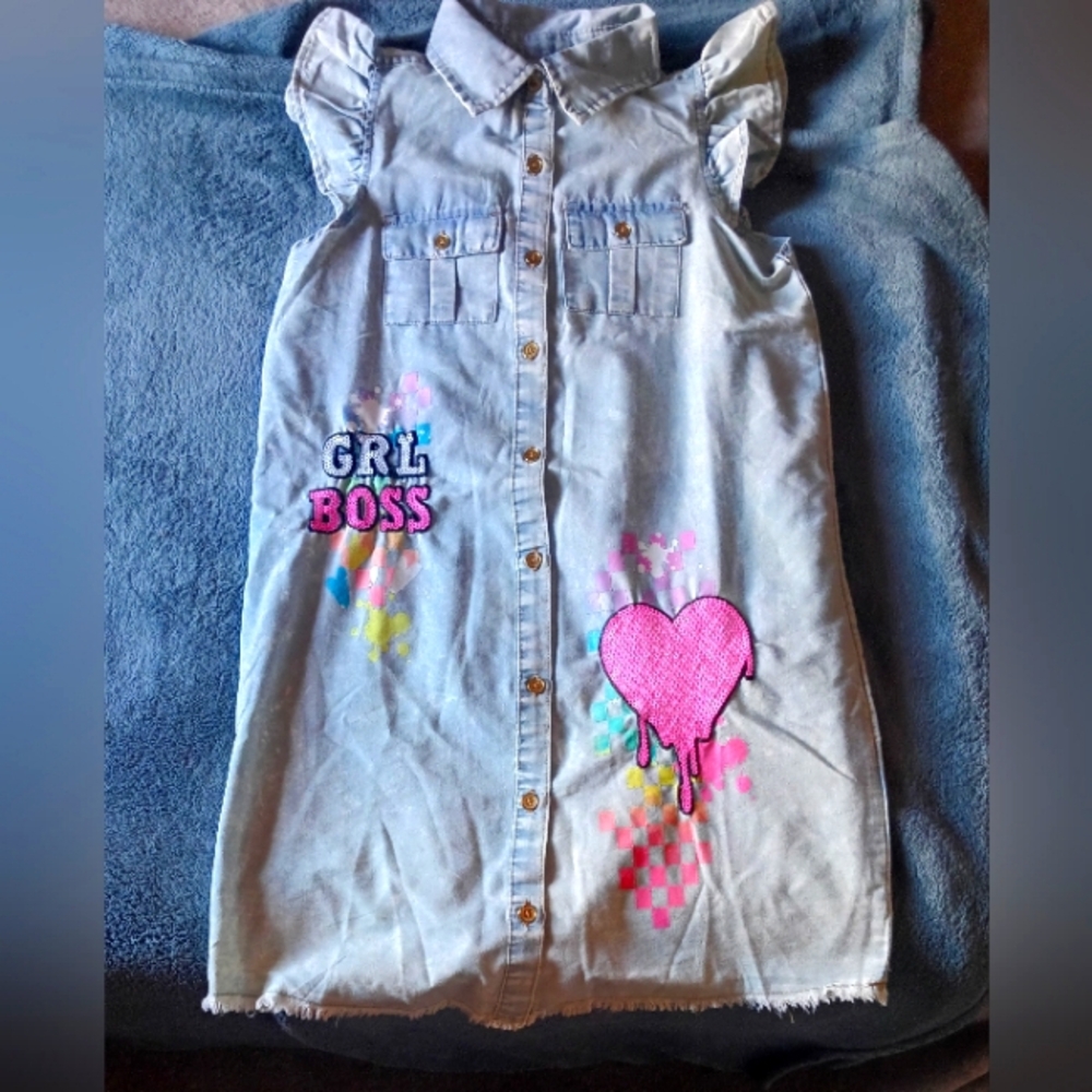 Denim Dress with Colorful Patches, Size 14/16 Girls,NWT